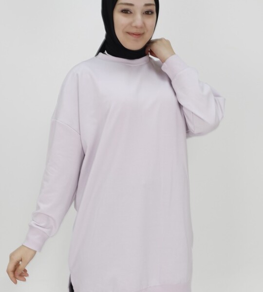 30644 Puane Iki Iplik Kumaş Basic Tunik Sweatshirt-LİLA