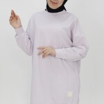 30644 Puane Iki Iplik Kumaş Basic Tunik Sweatshirt-LİLA