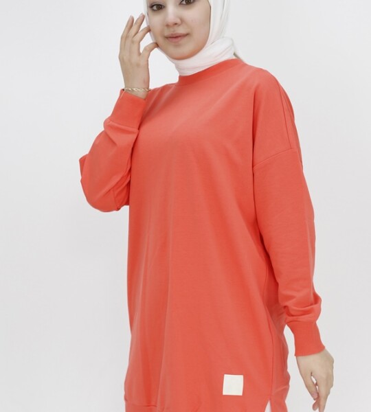 30644 Puane Iki Iplik Kumaş Basic Tunik Sweatshirt-SOMON