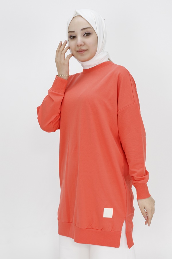 30644 Puane Iki Iplik Kumaş Basic Tunik Sweatshirt-SOMON