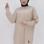 30644 Puane Iki Iplik Kumaş Basic Tunik Sweatshirt-VİZON