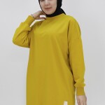 30644 Puane Iki Iplik Kumaş Basic Tunik Sweatshirt-YAĞ YEŞİLİ