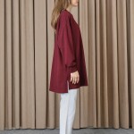 10743 Puane 2 İp Kumaş Taş ve Baskılı Detaylı Sweatshirt-BORDO