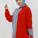 3188 Kot Garnili ve Taş Şeritli İki İplik Sweatshirt-ORANJ