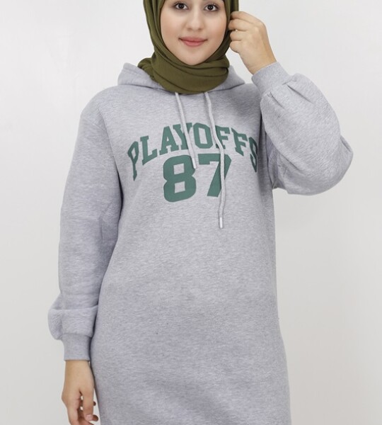 3594 Baskılı 3iplik Içi Pamuklu Sweatshirt-GRİ