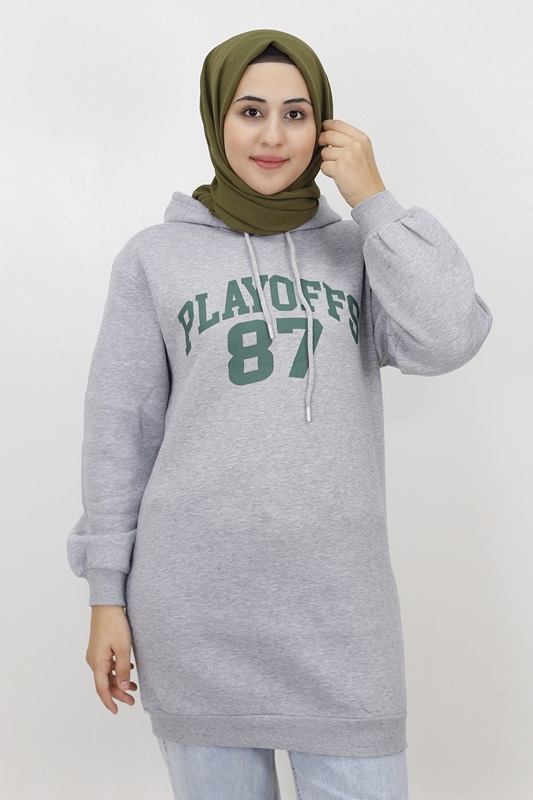 3594 Baskılı 3iplik Içi Pamuklu Sweatshirt-GRİ