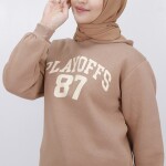 3594 Baskılı 3iplik Içi Pamuklu Sweatshirt-VİZON