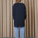 10743 Puane 2 İp Kumaş Taş ve Baskılı Detaylı Sweatshirt-LACİVERT