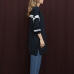 10718 Puane 2 İp Kumaş Fırfır Detaylı Sweatshirt-LACİVERT