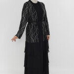 4399 Nakış Detaylı İçlikli Abaya Elbise