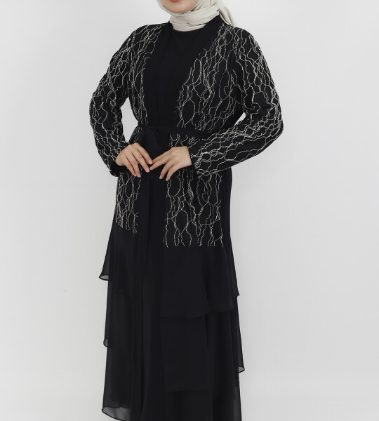 4399 Nakış Detaylı İçlikli Abaya Elbise