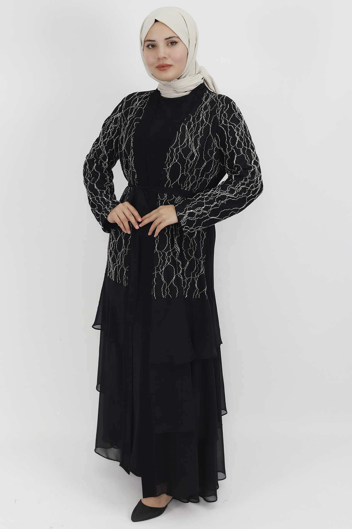 4399 Nakış Detaylı İçlikli Abaya Elbise