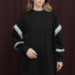 10718 Puane 2 İp Kumaş Fırfır Detaylı Sweatshirt-SİYAH