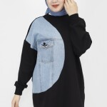 10371 Puane Kot Garnili 2 İp Kumaş Sweatshirt-SİYAH