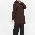 30644 Puane 2 İplik Kumaş Basic Sweatshirt-Kahve