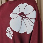 10743 Puane 2 İp Kumaş Taş ve Baskılı Detaylı Sweatshirt-BORDO
