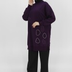 10346-Puane 2 İp Kumaş Taş ve Nakış Detaylı Sweatshirt-MOR