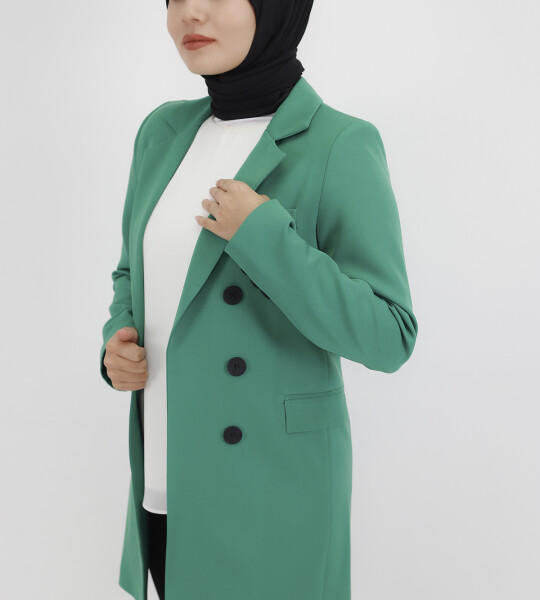 62203 Kruvaze Yaka Düğme Detaylı Blazer Ceket