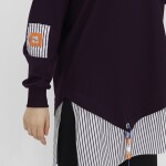 10392 Puane Gömlek Garnili 2 İp Kumaş Sweatshirt-Mor