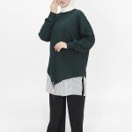 10392 Puane Gömlek Garnili 2 İp Kumaş Sweatshirt-Haki