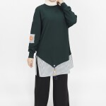 10392 Puane Gömlek Garnili 2 İp Kumaş Sweatshirt-Haki