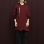10735 Puane 2 İp Kumaş Fermuar Detaylı Sweatshirt-BORDO