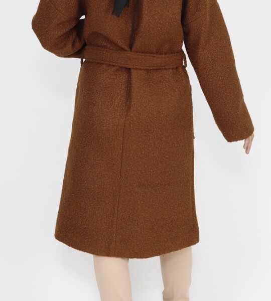 8101 Kruvaze Yaka Cep Detaylı Kuzu Tüyü Kaban-KAHVE