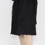 8101 Kruvaze Yaka Cep Detaylı Kuzu Tüyü Kaban-SİYAH