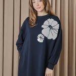 10743 Puane 2 İp Kumaş Taş ve Baskılı Detaylı Sweatshirt-LACİVERT