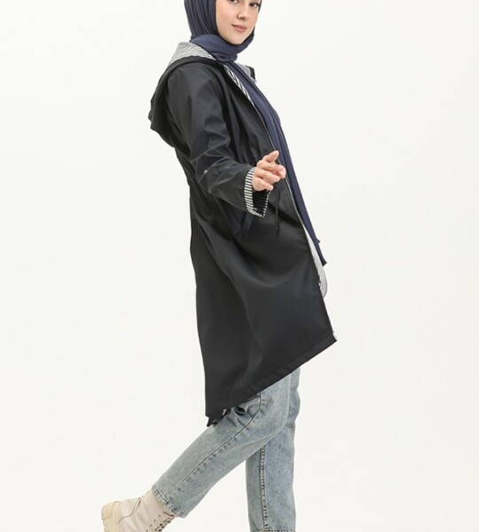 9001 Bondit Kumaş Uzun Boy Trençkot-Lacivert