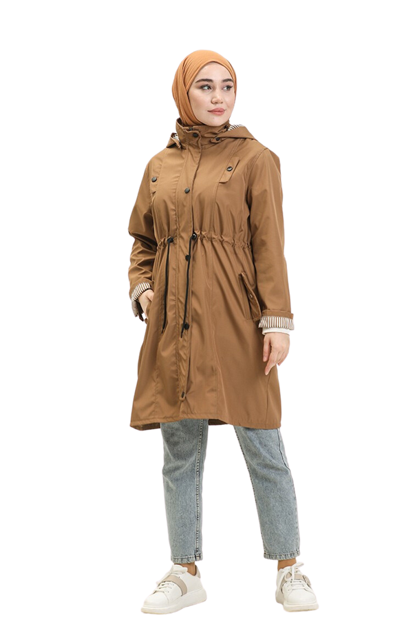 9005 Bondit Kumaş Orta Boy Trençkot-Taba