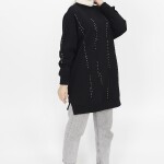 10348 Puane Taş Detaylı 2 İp Kumaş Sweatshirt-Siyah