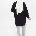 10348 Puane Taş Detaylı 2 İp Kumaş Sweatshirt-Siyah