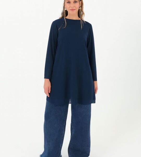 10269 Puane İçi Penye Dışı Şifon Kumaş Tunik İçlik-LACİVERT