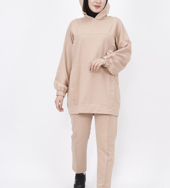 6973 Yıldız Detaylı Kapişonlu 2 Li Takım-BEJ