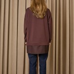10739 Puane 2 İp Kumaş Taş ve Nakışlı Detaylı Sweatshirt-KAHVE