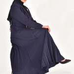 1314 DOUBLE KUMAŞ ETEĞİ PİLİSE DETAYLI KRUVAZE YAKA TESETTÜR ELBİSE-LACİVERT