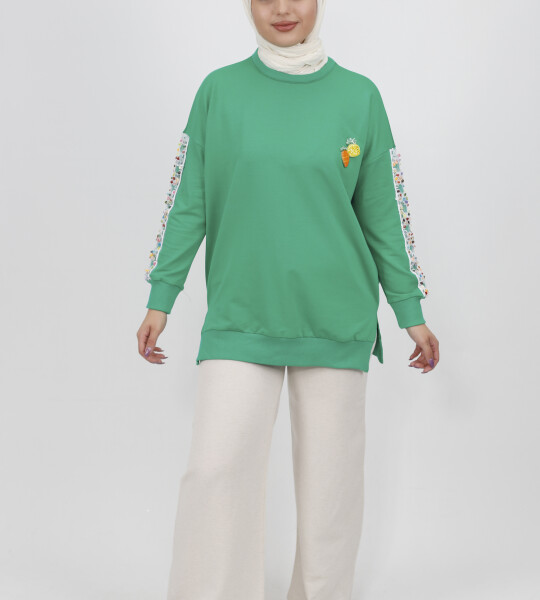 23009 Kolları Nakış Detaylı 2 İplik Sweatshirt