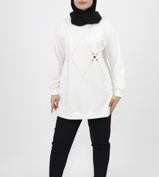 2196 Taş Desenli 2 İplik Kumaş Sweatshirt