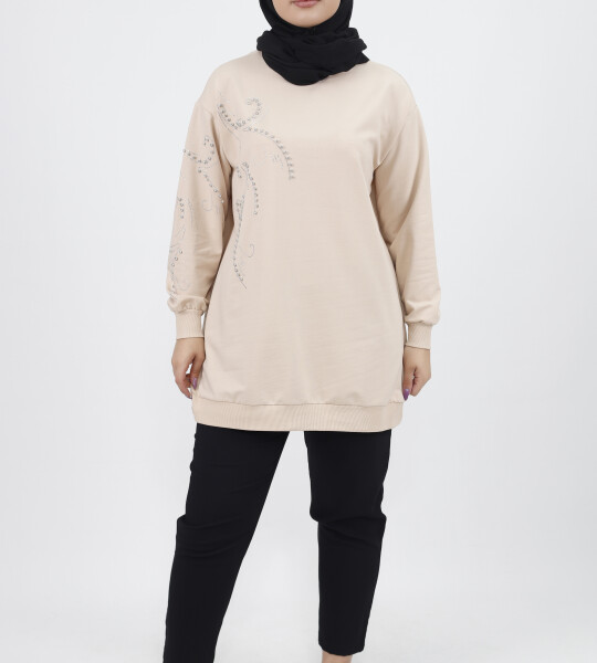 2075 Taş Detaylı 2 İplik Kumaş Sweatshirt