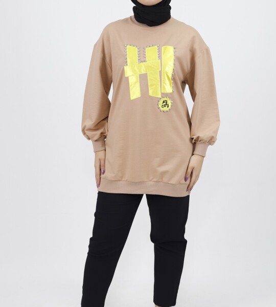 71102 Taş ve Yazı Detaylı 2 İplik Kumaş Sweatshirt