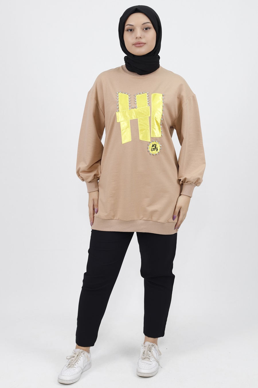 71102 Taş ve Yazı Detaylı 2 İplik Kumaş Sweatshirt