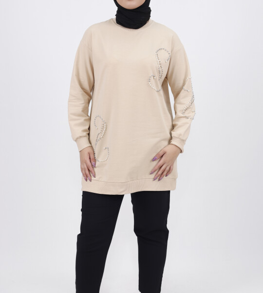 2081 İnci Taş Detaylı 2 İplik Kumaş Sweatshirt