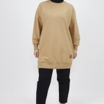 30644 Puane 2 İplik Kumaş Basic Sweatshirt-camel