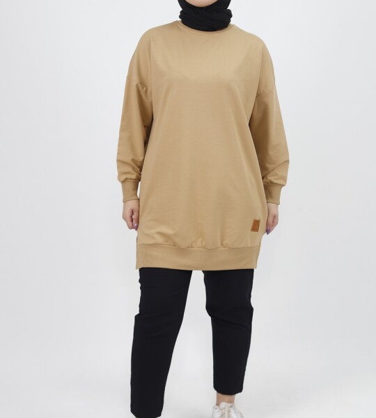 30644 Puane 2 İplik Kumaş Basic Sweatshirt-camel