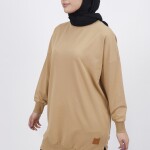 30644 Puane 2 İplik Kumaş Basic Sweatshirt-camel