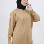 30644 Puane 2 İplik Kumaş Basic Sweatshirt-camel