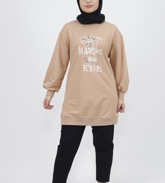 71105 İnci ve Nakış Detaylı 2 İplik Kumaş Sweatshirt