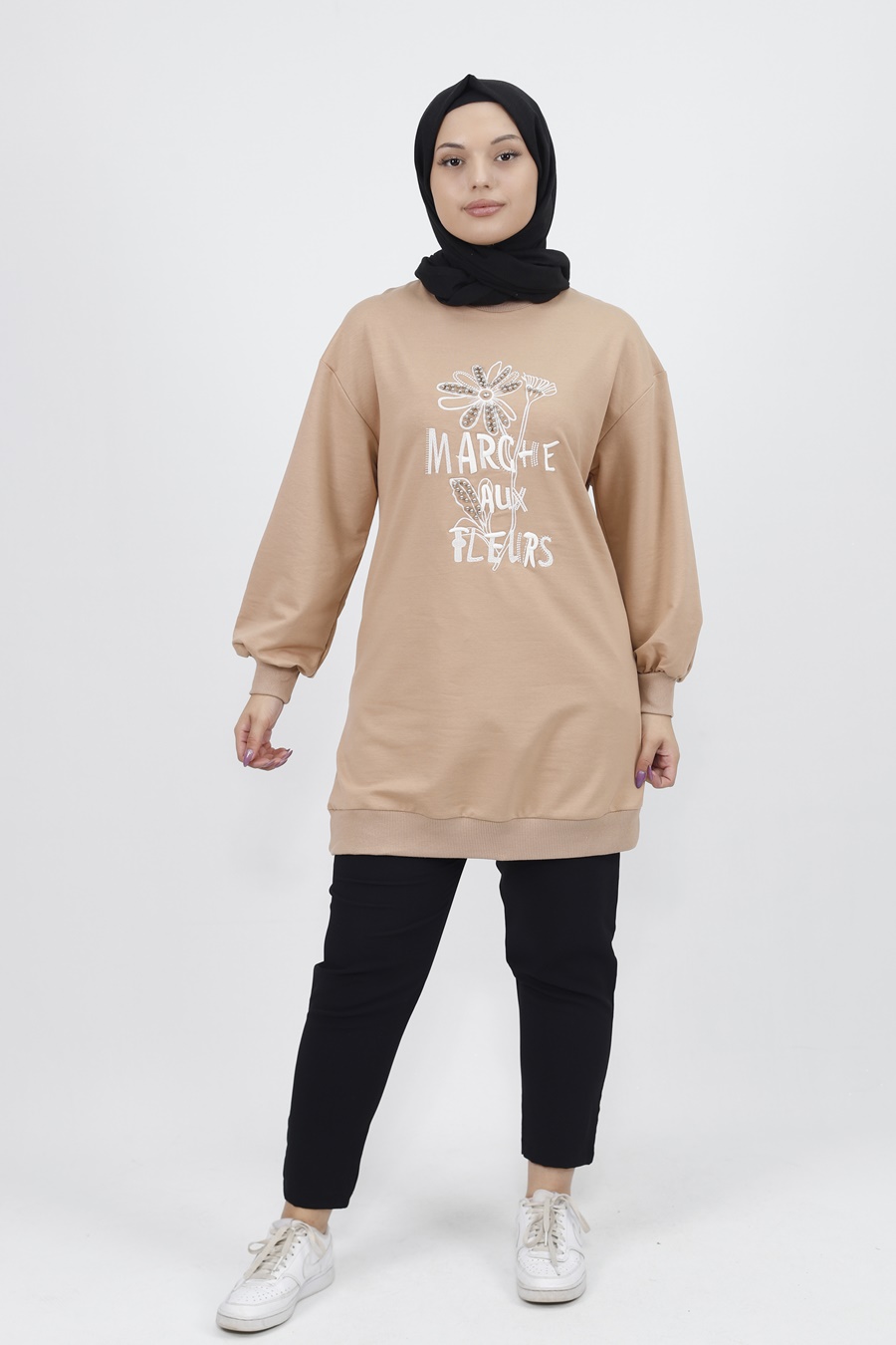 71105 İnci ve Nakış Detaylı 2 İplik Kumaş Sweatshirt