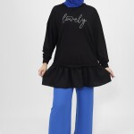 30031 Önü Taş Detaylı 2 İplik Kumaş Sweatshirt